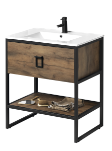 Meuble Industrial Aspect Bois 80cm 1 Tiroir Avec Lavabo Envain Materiaux