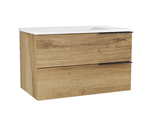 Meuble CELTIC chêne doré 80cm 2 tiroirs, vasque céramique,monté - FIN DE SERIE