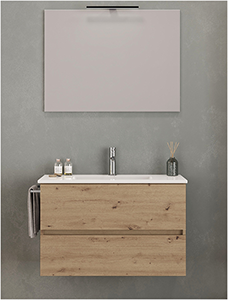 Ens. COLMAR 80cm Chêne Futura- 2 tiroirs Vasque céramique - Miroir - Livré monté