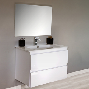 Meuble COME blanc 80cm 2 tiroirs, vasque céramique,monté - FIN DE SERIE