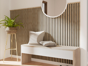 Lot 2 panneaux décoratifs chene clair - fond noir feutrine PET recyclé latte MDF - px 2m60x0m30 ép.17mm soit 0,78m²/px