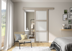 Rail pour porte coulissante VERONE taupe pour pose en applique avec amortisseur fin de course