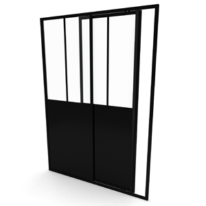 Porte douche coulissante FABRIK 120x200 alu laqué noir / verre trempé 5mm et panneau alu composite-réversible FAC352