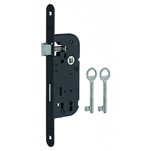Serrure à encastrer pêne dormant 1/2 tour axe 40mm 2 clés noir