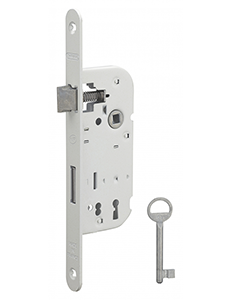 Serrure à encastrer NF pêne dormant 1/2 tour axe 40mm blanc - 1 clé