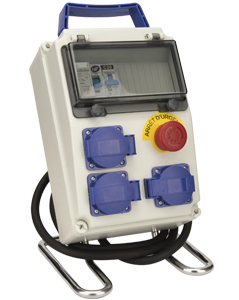 Coffret de chantier avec arrêt d'urgence 3 prises + 1 inter différentiel 40A + 1 disjoncteur 20A