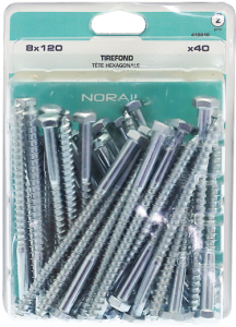 Tirefond acier zingué tête hexagonale 8x120 mm - 40 pces