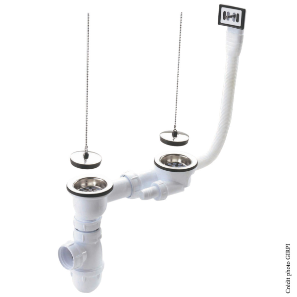 Vidage évier en grès 2 bacs Ø60 bouchon chaînette. FIN DE SERIE - Zoom2