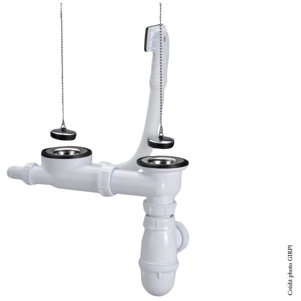 Vidage évier en inox 2 bacs Ø50 bouchon chaînette. FIN DE SERIE - Zoom2