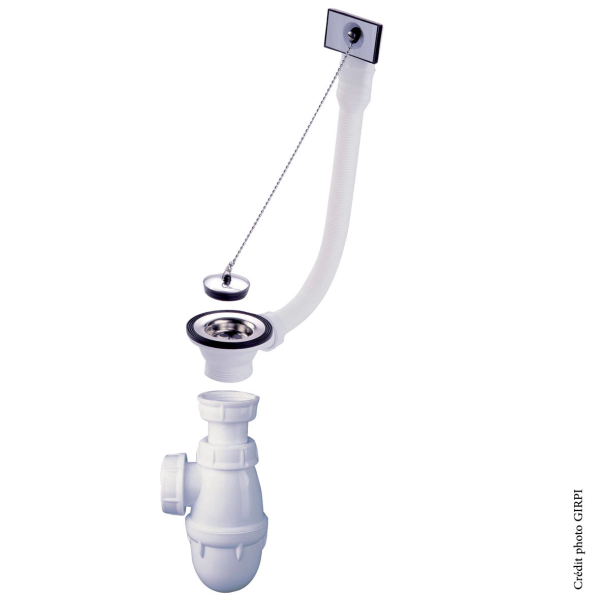 Vidage évier en inox 1 bac Ø50 bouchon chaînette. FIN DE SERIE - Zoom2