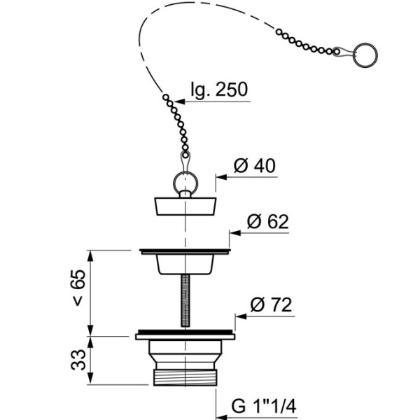 Bonde lavabo grille inox avec bouchon et chainette - Zoom2