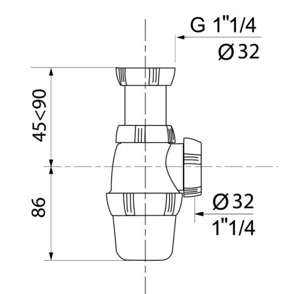 Siphon lavabo réglable - sortie Ø32mm - Zoom2