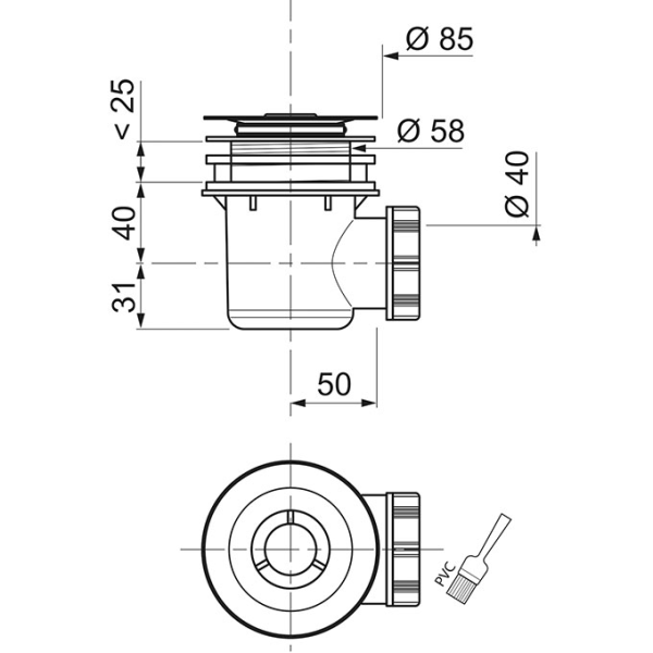 Bonde de douche Ø60 grille ABS chrome - Zoom2