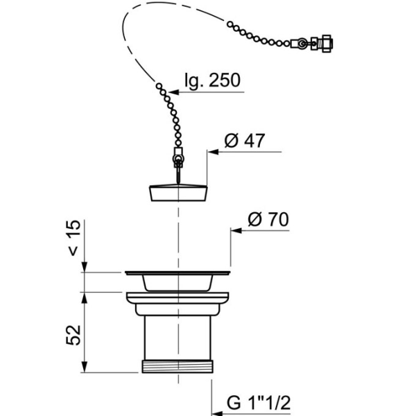 Bonde évier à bouchon Ø50mm - sans trop-plein - Zoom2