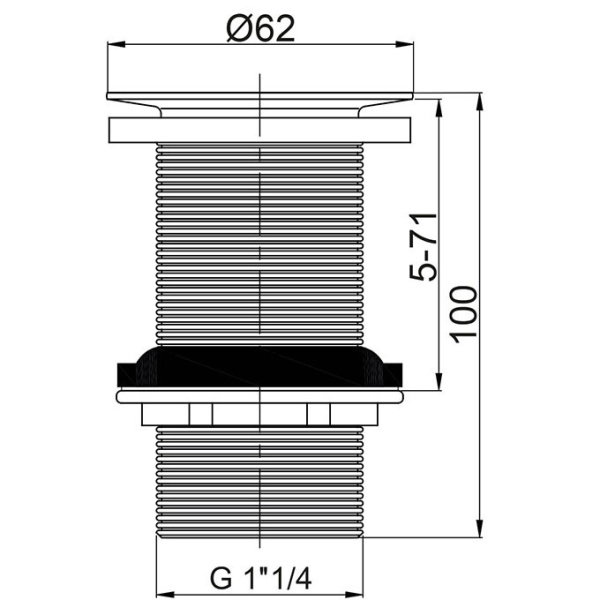 Bonde lavabo laiton clapet rotatif - sans trop plein H.100mm - Zoom2