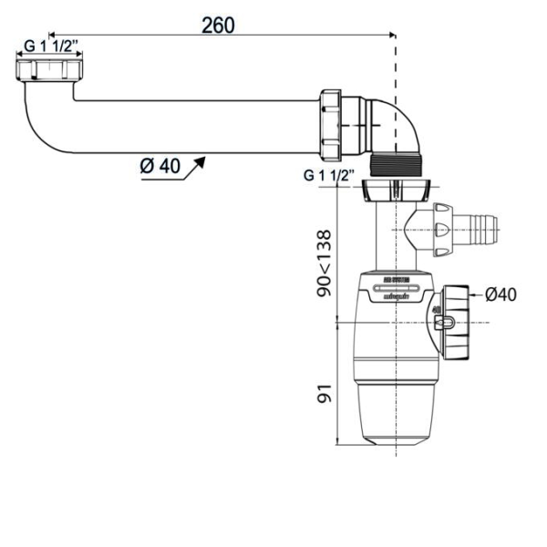 Siphon évier NEO AIR - sortie Ø40mm avec tubulure déportée - Zoom2