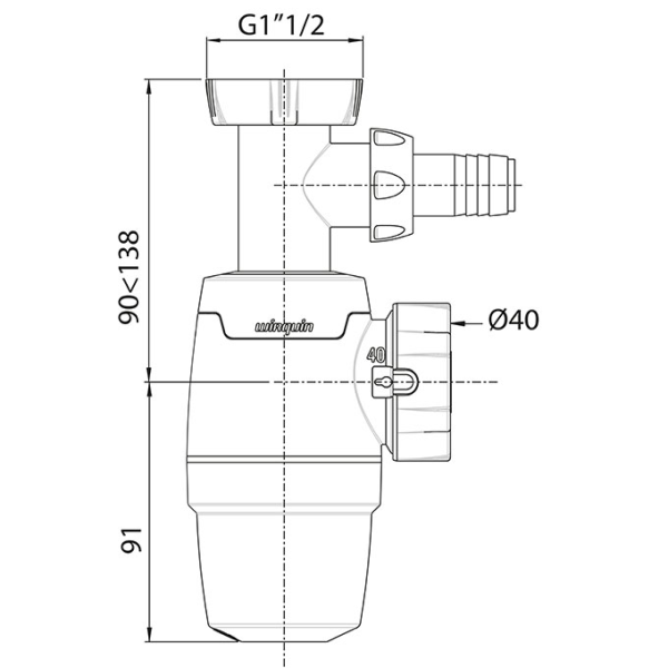 Siphon évier NEO - sortie Ø40mm - avec prise machine à laver - Zoom2