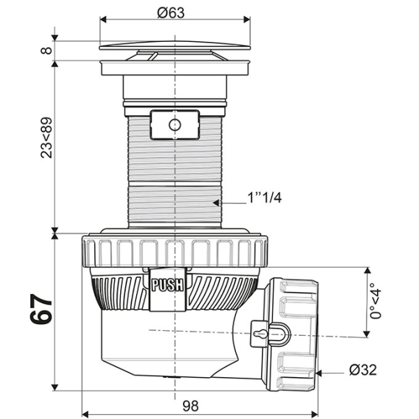 Ensemble vidage lavabo NANO 6.7 H.100mm - clapet QUICK CLAC - Zoom2