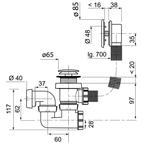 Vidage baignoire QUICK CLAC inox chrome - Zoom2