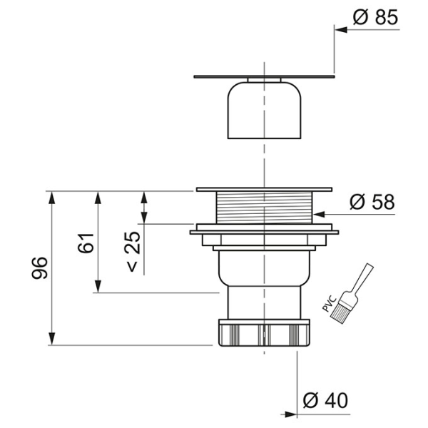 Bonde de douche Ø60 sortie verticale - Zoom2