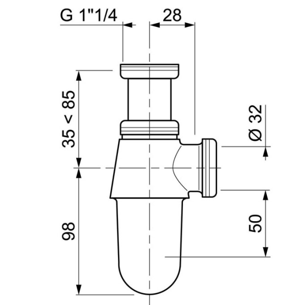 Siphon lavabo en laiton chromé réglable - sortie Ø32mm - Zoom2