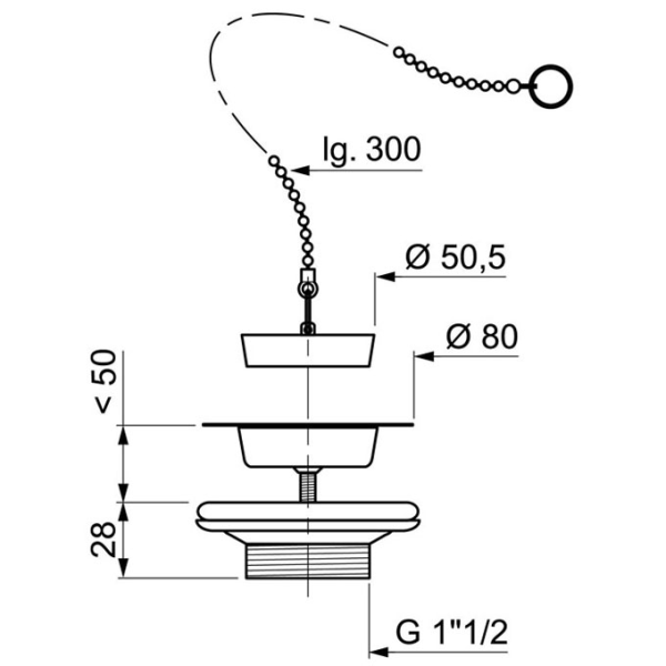 Bonde à bouchon pour évier 1 bac Ø60 En laiton - sans trop-plein - Zoom2