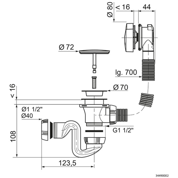 Vidage complet baignoire à câble L.700mm - NF - Zoom2