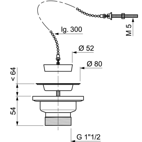 Bonde évier grille inox sans trop-plein bouchon et chaînette - Zoom2