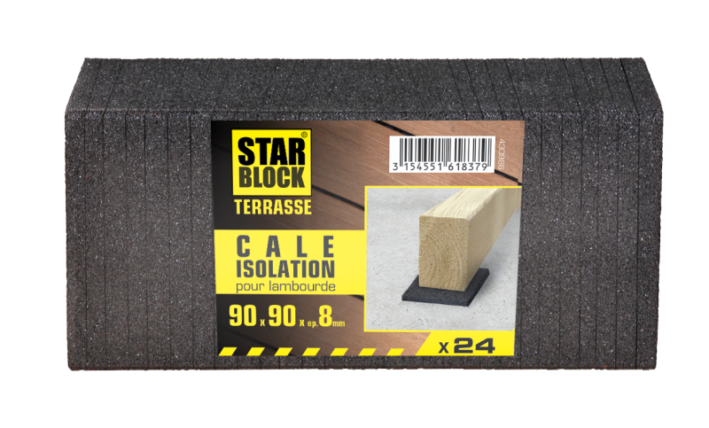 Paquet de 24 cales d'isolation de lambourde en caoutchouc 90x90x8mm NORAIL - Zoom2