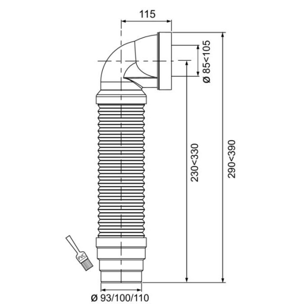 Pipe WC coudée extensible- 230/330mm Armature métallique sans piquage - Zoom2