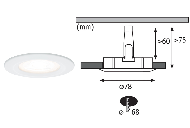 Spot encastré LED fixe NOVA alu blanc IP44 78mm GU10 6,5W 460lm 230V 2700K - Zoom2