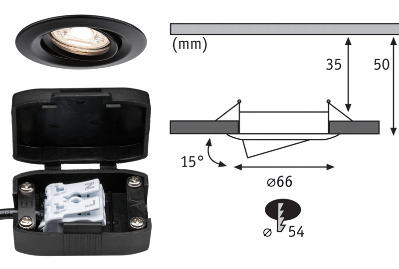 3 Mini spots encastrés LED orientables Alu noir IP23 66mm 3x4W 3x310lm 230V 2700K - Zoom2
