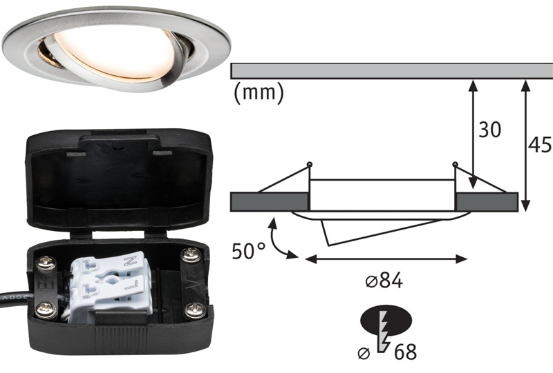 3 spots encastrés LED orientables alu acier brossé IP23 84mm 3x6W 3x470lm 230V 2700K - Zoom2