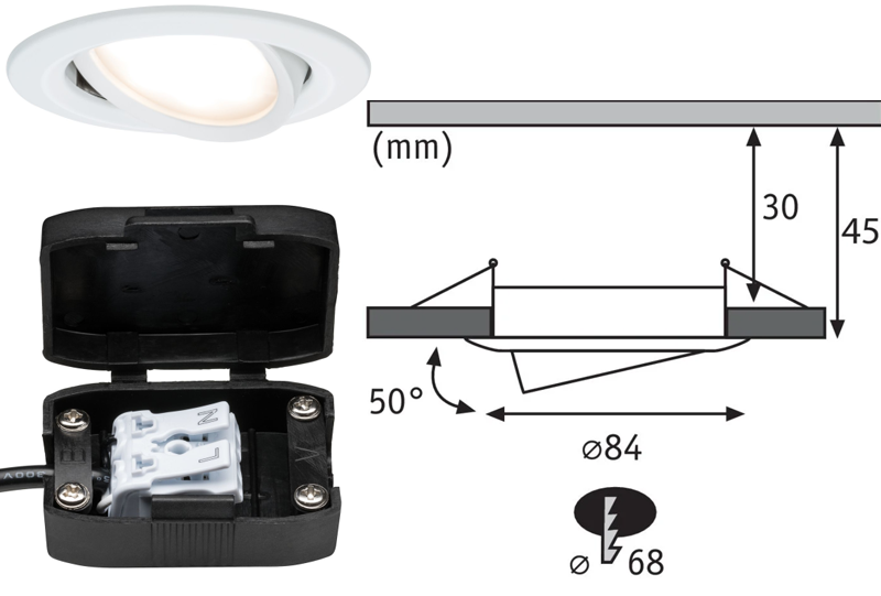 3 spots encastrés LED orientables alu blanc IP23 84mm 3x6W 3x470lm 230V 2700K - Zoom2