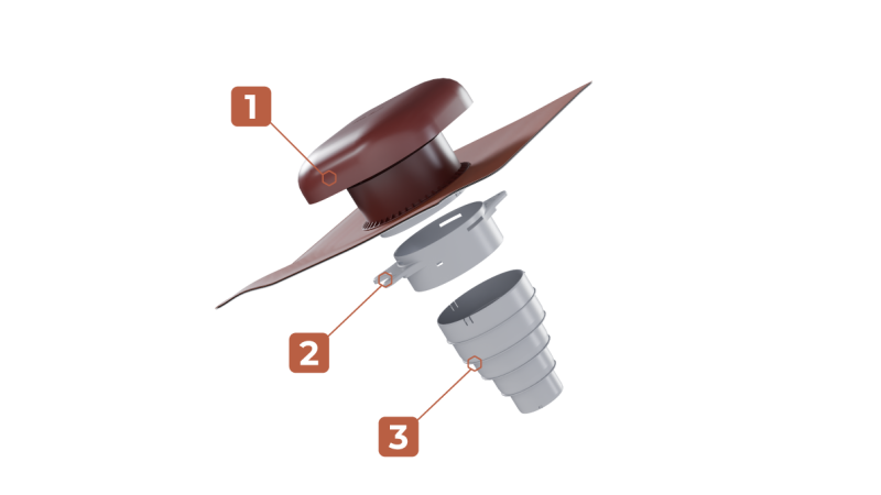 Chapeau de Ventilation 160/80mm Multi-diamètre Tuile - Zoom2