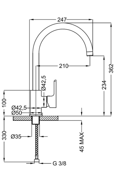Mitigeur EVIER chromé haut bec rond + flexibles - CU.7700/P- FIN DE SERIE - Zoom2