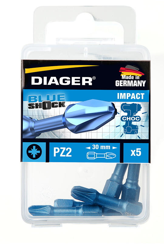 Boite de 5 embouts de vissage blue-shock longueur 30 mm empreinte Pozidriv  n°2 - Zoom2