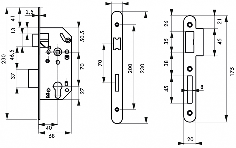 Boitier serrure à encastrer MONOMAX NF axe 40mm têtière noire - Zoom2