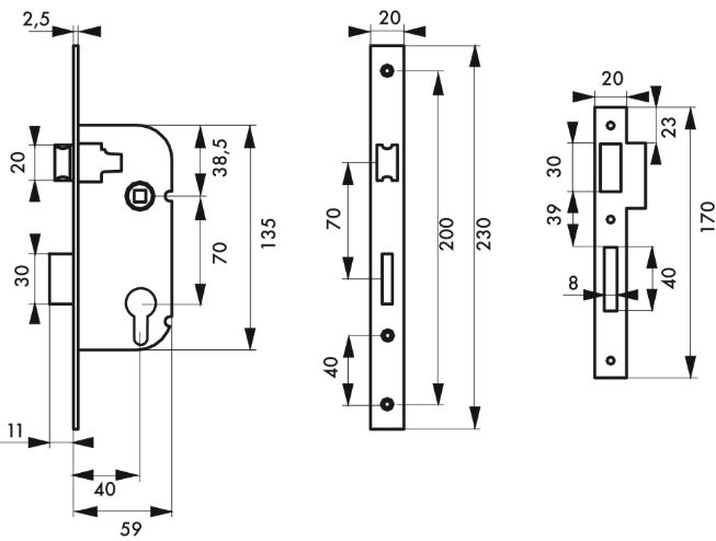 Boitier serrure pour cylindre 1 tour axe 40mm blanc - Zoom2