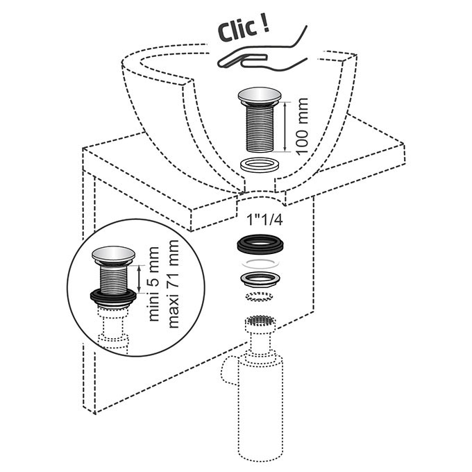 Bonde QUICK CLAC laiton100mm Sans trop plein - Zoom2