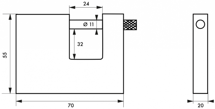 Cadenas extérieur LAND 70mm anse acier - 3 clés - Zoom2