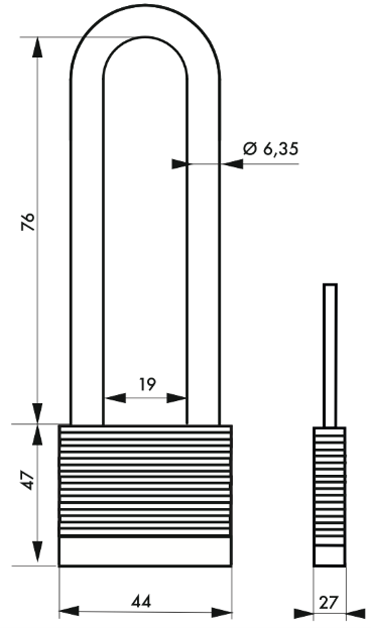 Cadenas lamelles haute sureté A+ 44mm anse 76 mm - Zoom2