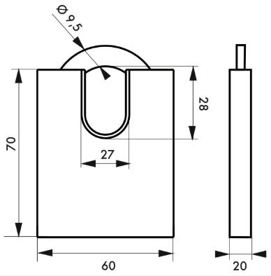 Cadenas QUADRA 60mm anse acier cémenté nickelé 4 clés - Zoom2