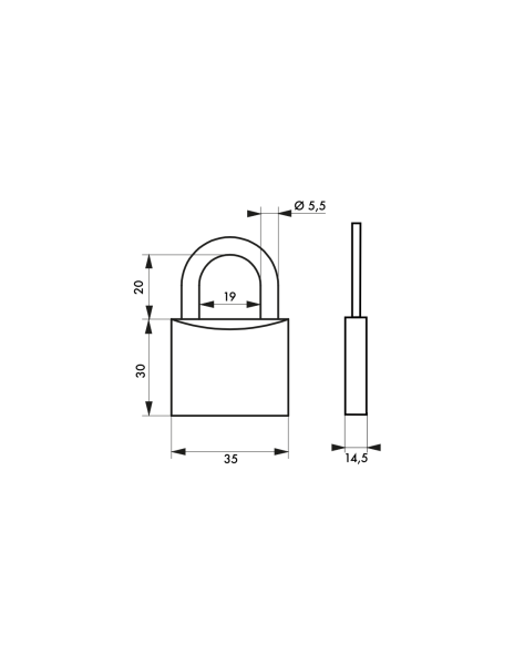 Cadenas laiton TYPE 1 35mm anse acier - 2 clés - Zoom2