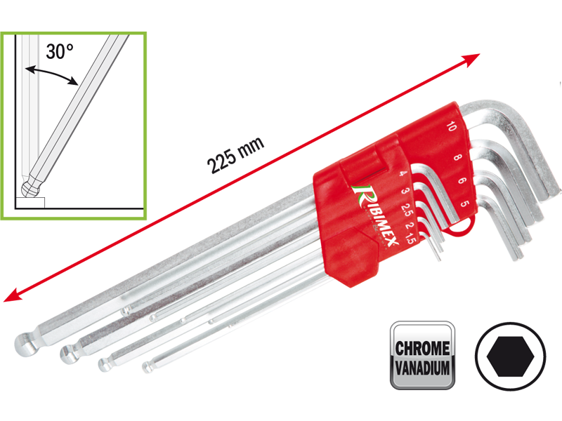 Lot de 9 clés 6 pans chrome vanadium - Zoom2