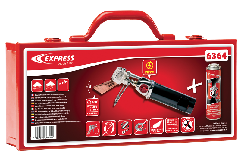 Coffret fer à souder piezo complet 6364 - fer autonome 364 - panne turbo 778 - 2 cartouches de gaz 445 - flacon 100ml - Zoom2