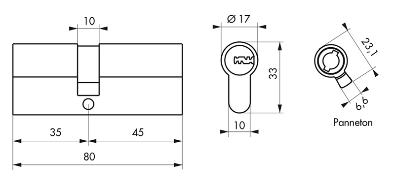 Cylindre TRANSIT 2 nickel 35x45mm - 5 clés - Zoom2