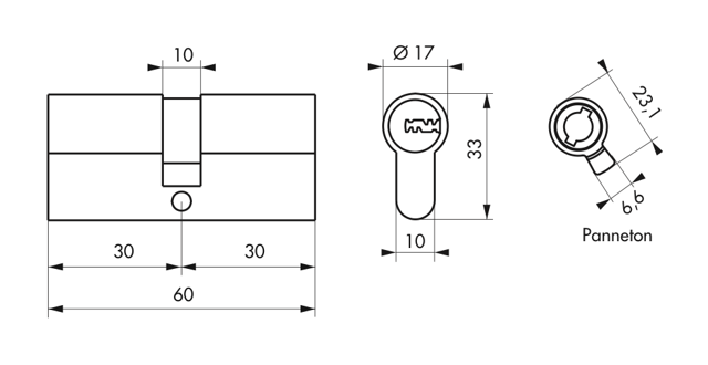 Cylindre TRANSIT 2 nickel 30x30mm - 5 clés - Zoom2