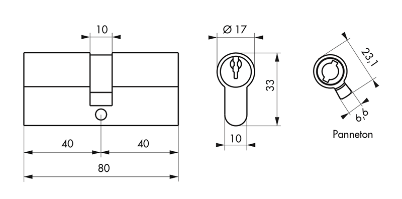 Cylindre STD nickelé 40x40mm - 3 clés - Zoom2