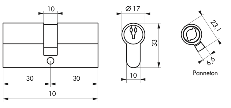 Cylindre STD nickelé 30x30mm 6 clés - 2 pièces - Zoom2